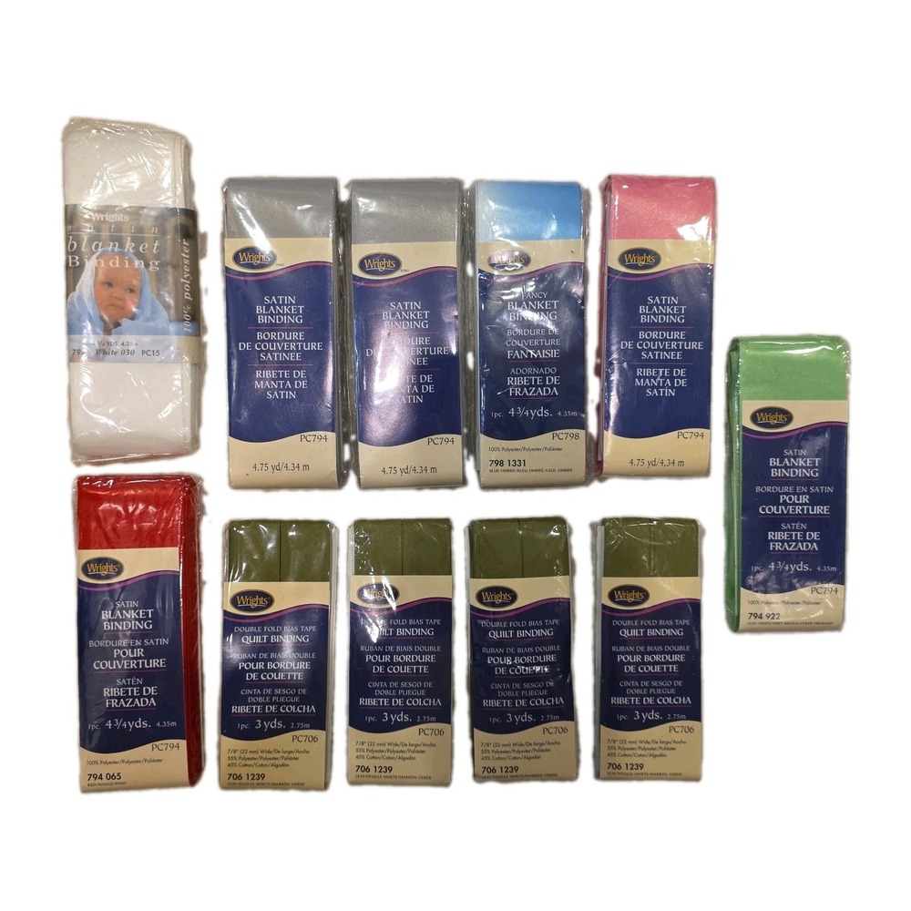 Lot of 11 Wrights Satin Blanket Quilt Binding Assorted Colors NEW